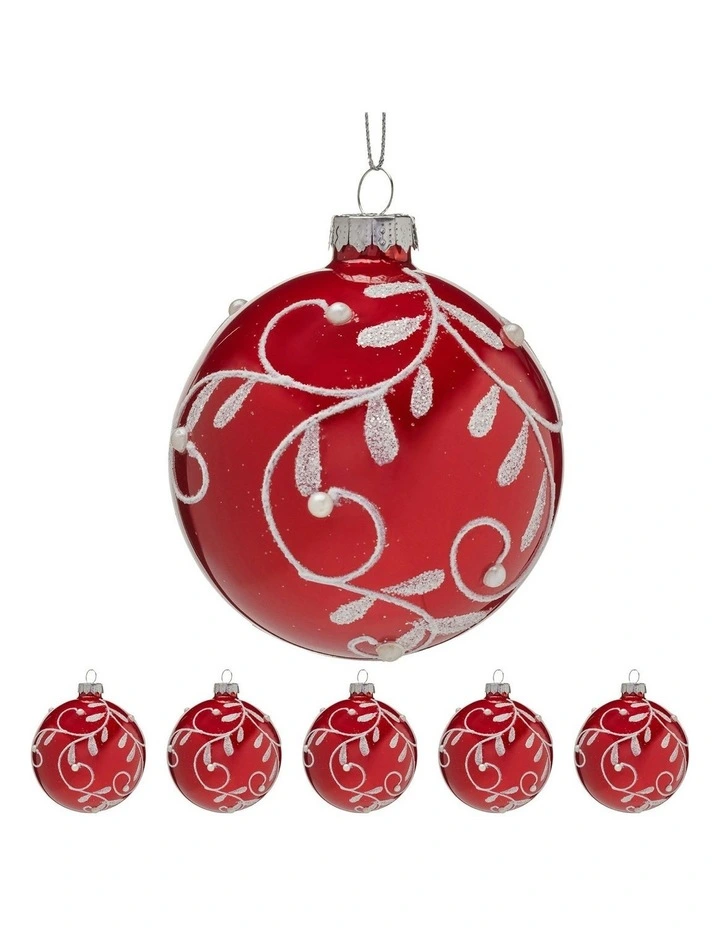 Christmas Bauble Tree Balls Glass 6 Picecs in Red image 1