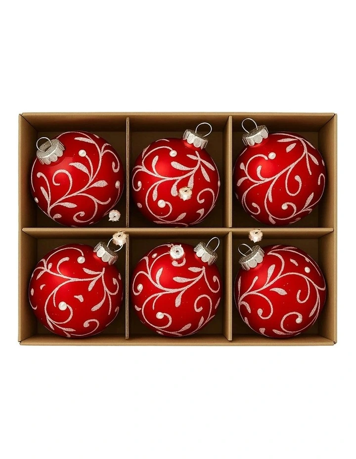 Christmas Bauble Tree Balls Glass 6 Picecs in Red image 4