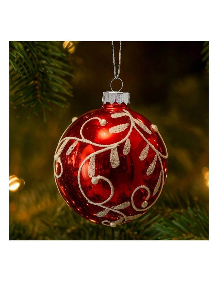 Christmas Bauble Tree Balls Glass 6 Picecs in Red image 5