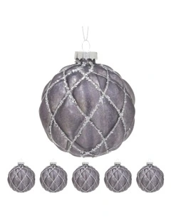 Christmas Bauble Tree Balls Glass 6 Picecs in Platinum