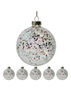 Christmas Bauble Tree Balls Glass 6 Picecs in Silver