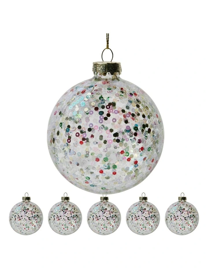 Christmas Bauble Tree Balls Glass 6 Picecs in Silver image 1