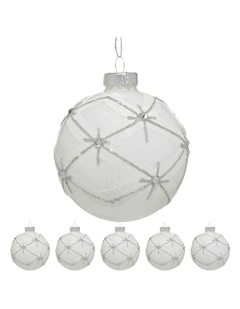 Christmas Bauble Tree Balls Glass 6 Picecs in Matt White