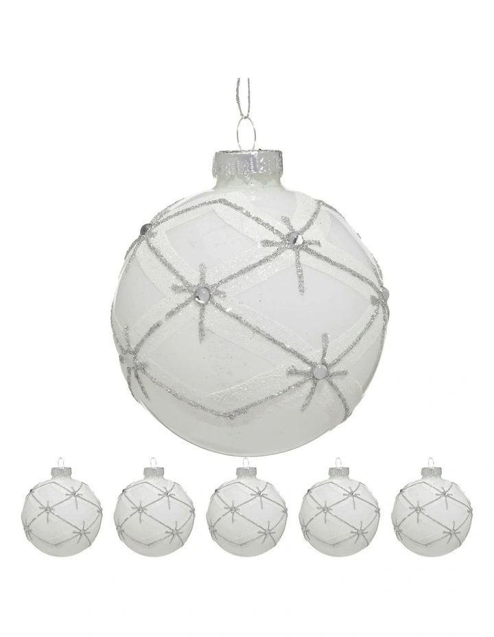 Christmas Bauble Tree Balls Glass 6 Picecs in Matt White image 1