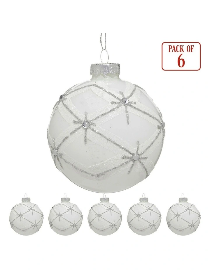 Christmas Bauble Tree Balls Glass 6 Picecs in Matt White image 3