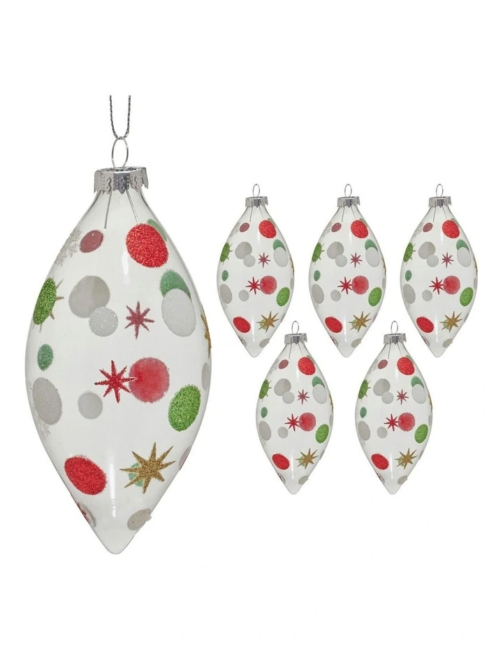 Christmas Bauble Tree Balls Glass 6 Picecs in Clear Teardrop image 1