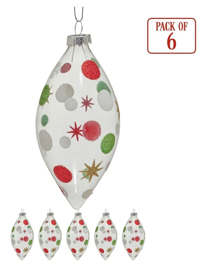 Christmas Bauble Tree Balls Glass 6 Picecs in Clear Teardrop image 3