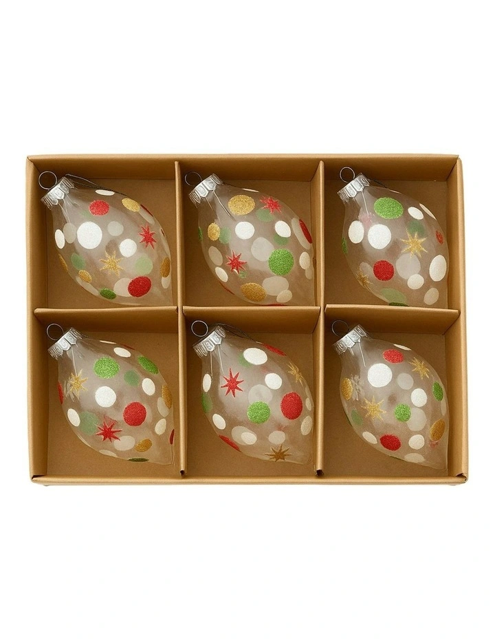 Christmas Bauble Tree Balls Glass 6 Picecs in Clear Teardrop image 4