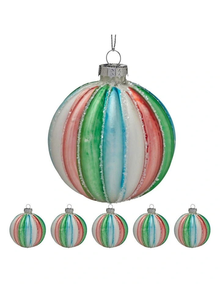 Christmas Bauble Tree Balls Glass 6 Pieces in Multi-Colour image 1