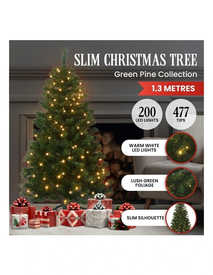 Pine Slimline Christmas Tree with LED Lights 137cm in Green image 5