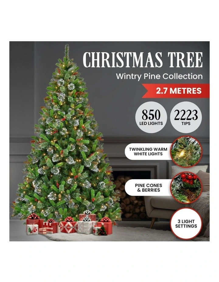 Christmas Tree with Twinkle Lights Wintry Pine 9ft in Green image 7