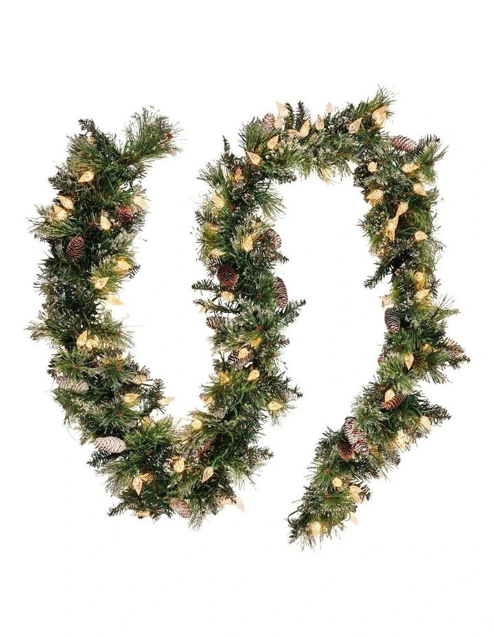 Christmas Garland with LED Lights Glittery Snow Bristle Tree Decoration Ornament 2.7m in Green image 1