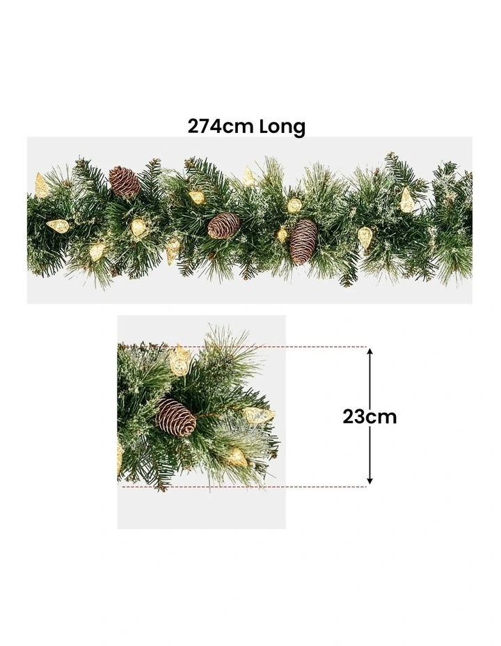 Christmas Garland with LED Lights Glittery Snow Bristle Tree Decoration Ornament 2.7m in Green image 2