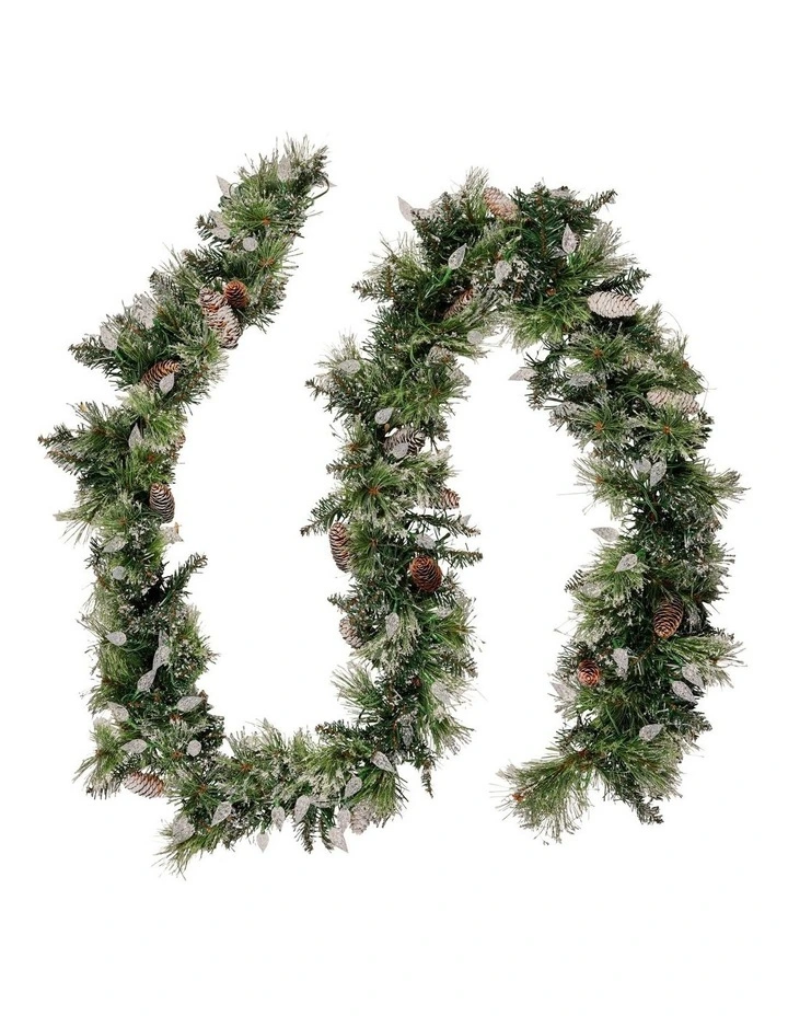 Christmas Garland with LED Lights Glittery Snow Bristle Tree Decoration Ornament 2.7m in Green image 3