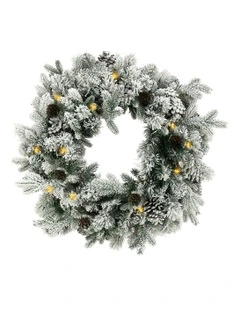 Snowy with LED Lights Dorchester Pine Christmas Wreath 61cm