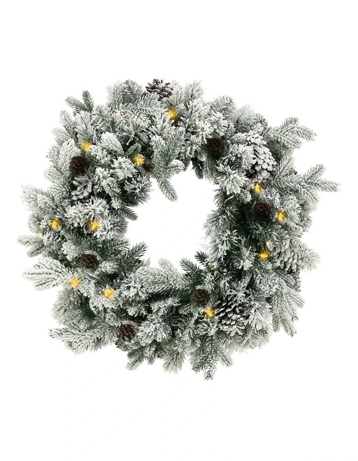 Snowy with LED Lights Dorchester Pine Christmas Wreath 61cm image 1