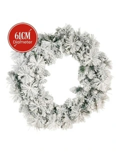 Snowy Dorset Pine with Multi-Function LED Christmas Wreath 61cm