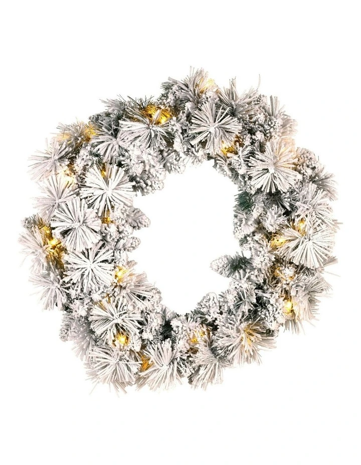 Snowy Dorset Pine with Multi-Function LED Christmas Wreath 61cm image 2