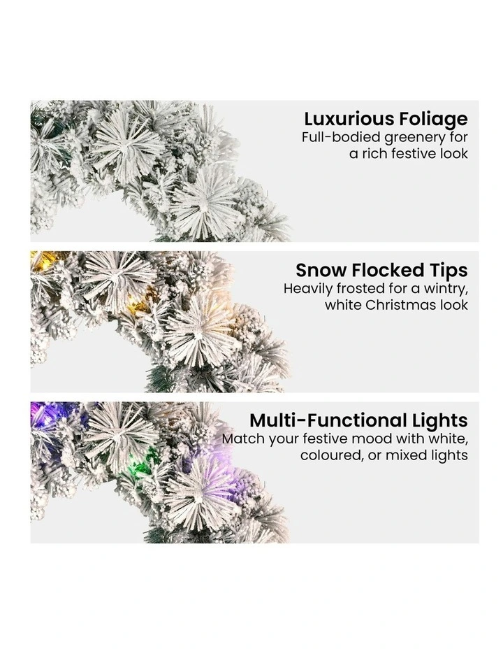 Snowy Dorset Pine with Multi-Function LED Christmas Wreath 61cm image 4