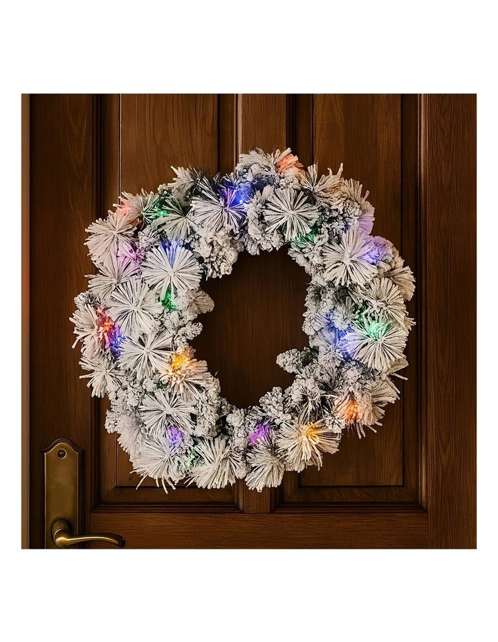 Snowy Dorset Pine with Multi-Function LED Christmas Wreath 61cm image 5