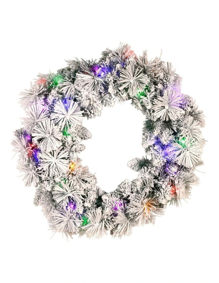 Snowy Dorset Pine with Multi-Function LED Christmas Wreath 61cm image 7