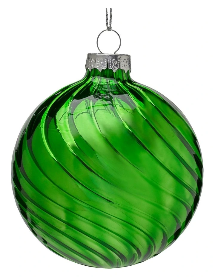 Stripe Wave Pattern Glass Baubles 6 Pack in Rich Green image 1