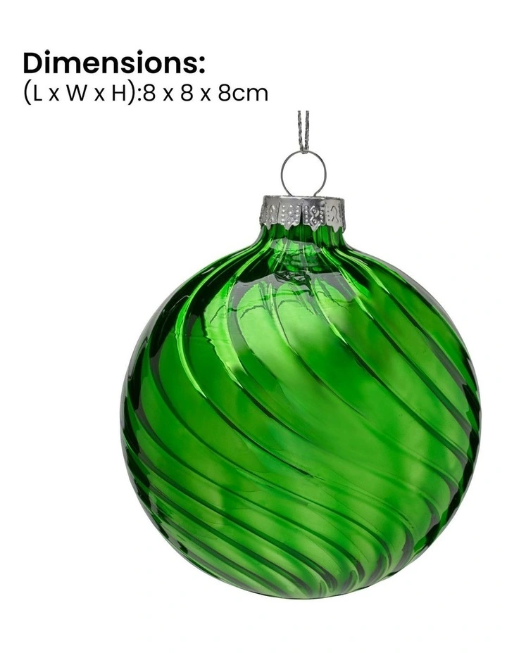 Stripe Wave Pattern Glass Baubles 6 Pack in Rich Green image 2