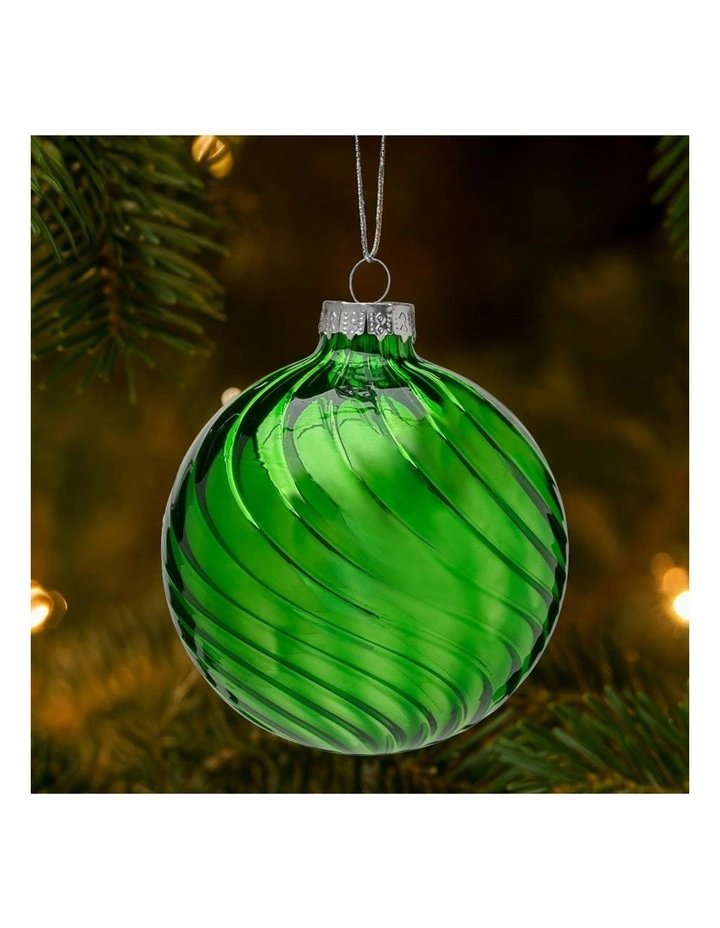 Stripe Wave Pattern Glass Baubles 6 Pack in Rich Green image 5