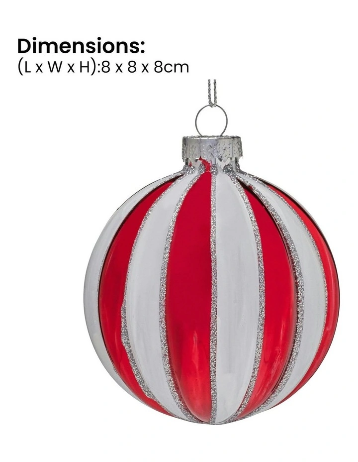 Stripe Pattern Glass Baubles 6 Pack in Multi image 2