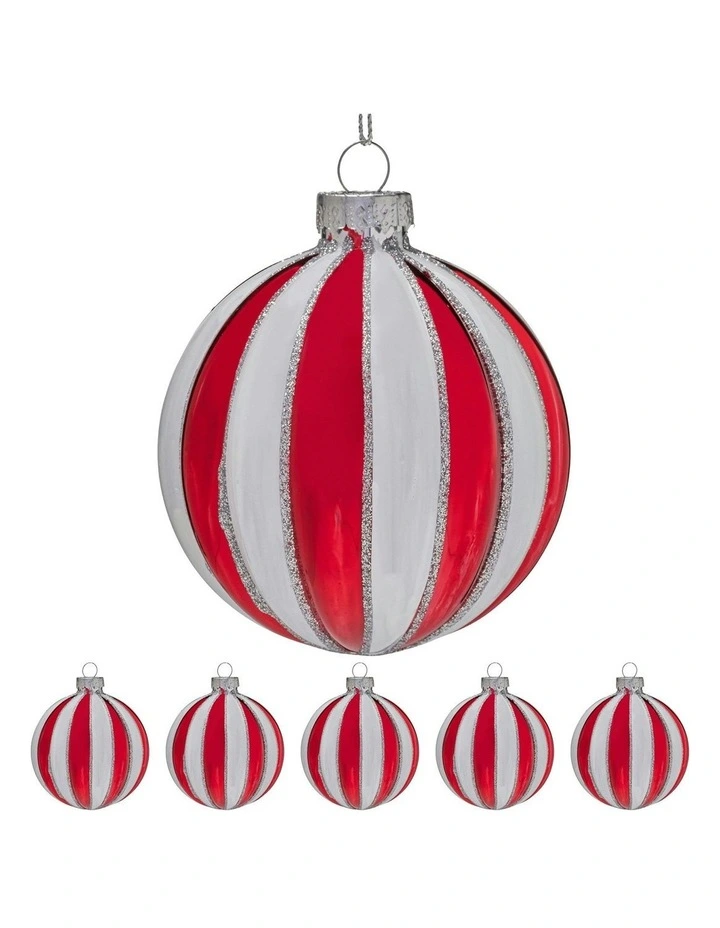 Stripe Pattern Glass Baubles 6 Pack in Multi image 3
