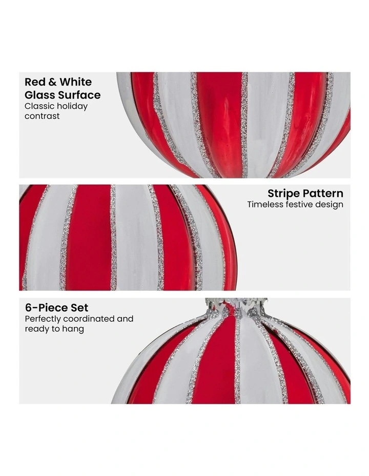 Stripe Pattern Glass Baubles 6 Pack in Multi image 4