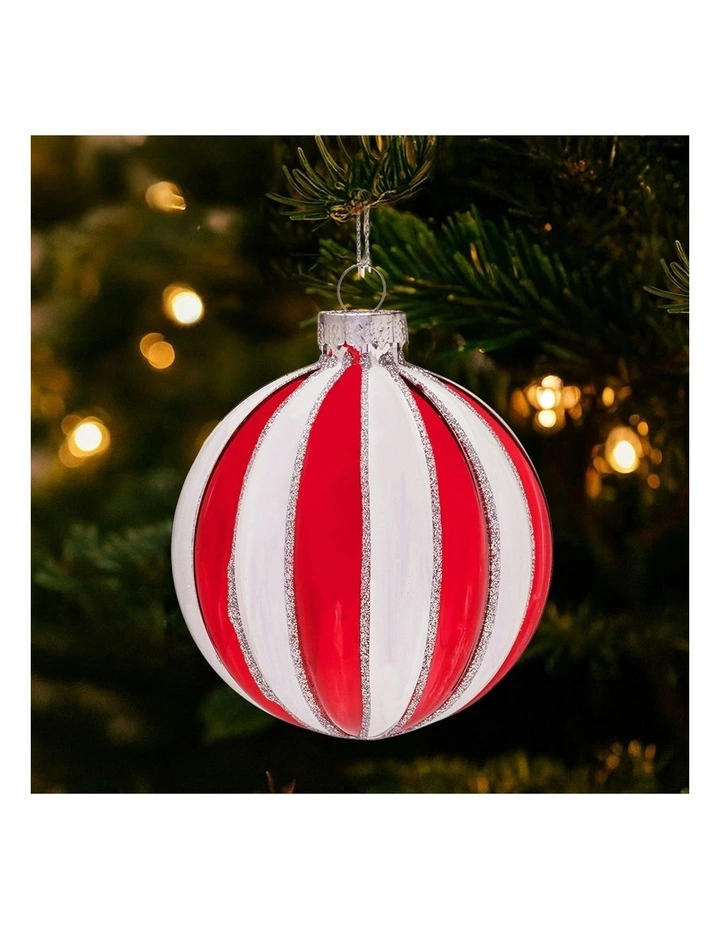 Stripe Pattern Glass Baubles 6 Pack in Multi image 5