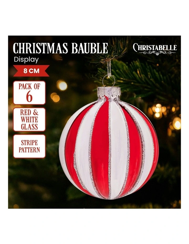 Stripe Pattern Glass Baubles 6 Pack in Multi image 6