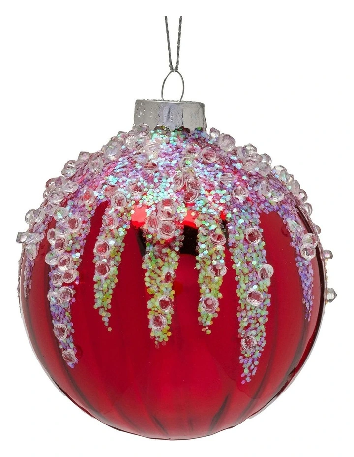 Sequin Frosting Glass Baubles 6 Pack in Rich Red image 1