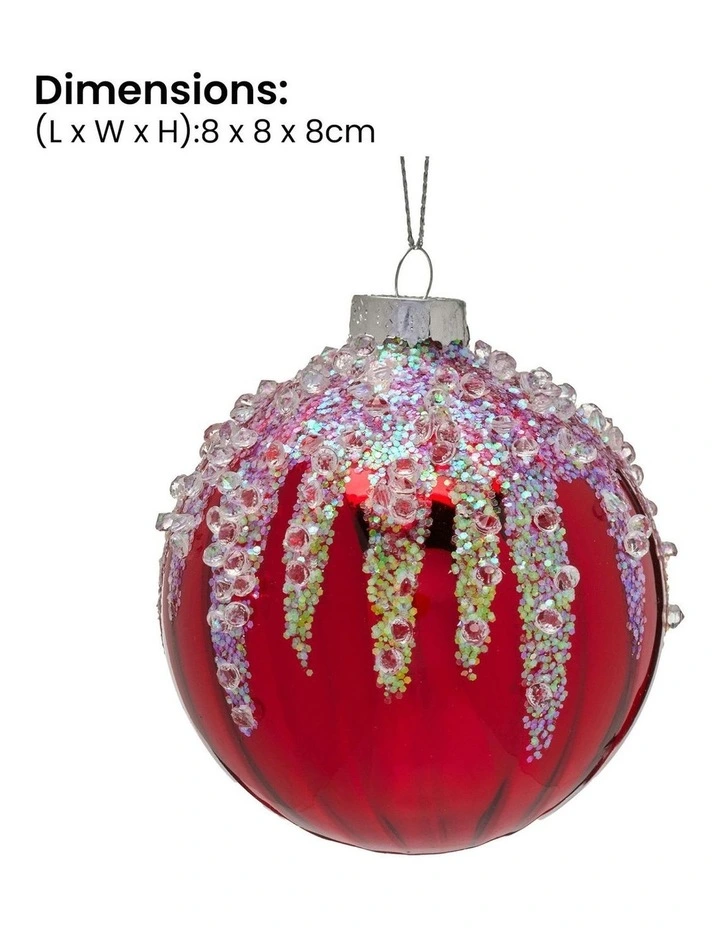 Sequin Frosting Glass Baubles 6 Pack in Rich Red image 2