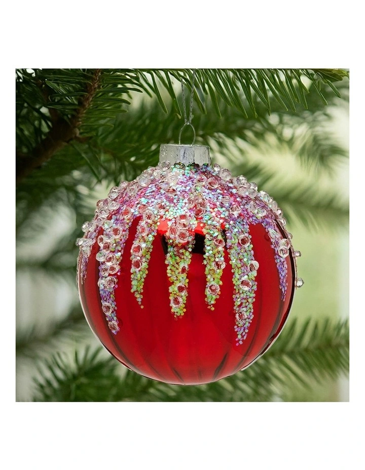 Sequin Frosting Glass Baubles 6 Pack in Rich Red image 5