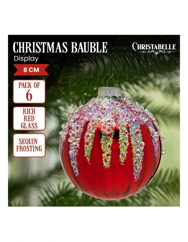 Sequin Frosting Glass Baubles 6 Pack in Rich Red image 6