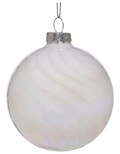 Stripe And Faint Iridescence Glass Baubles 6 Pack in White