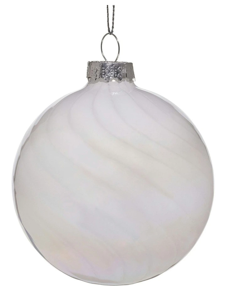Stripe And Faint Iridescence Glass Baubles 6 Pack in White image 1