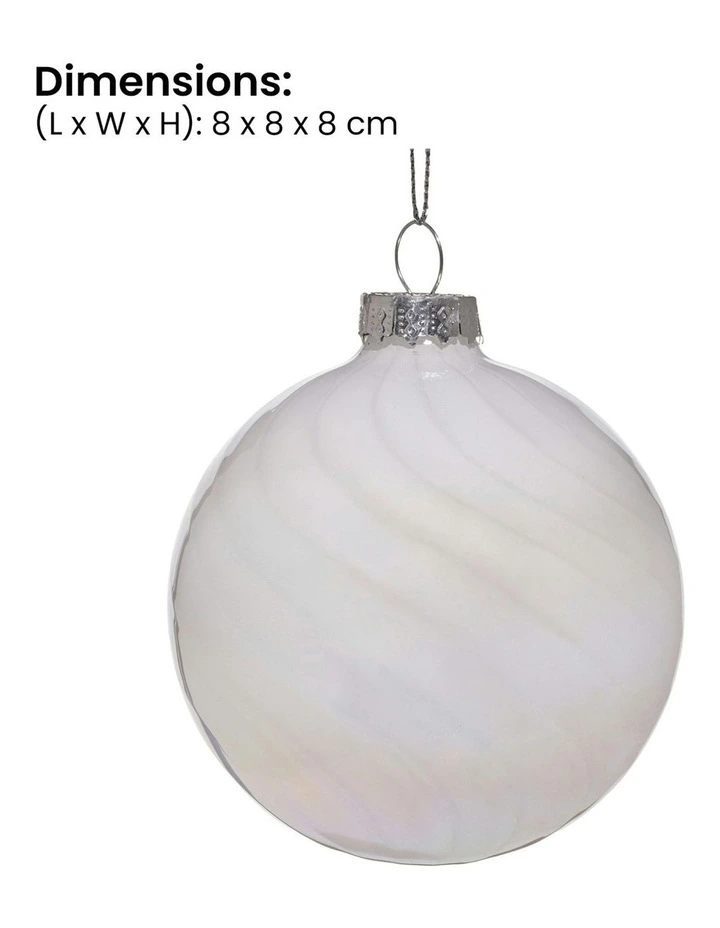 Stripe And Faint Iridescence Glass Baubles 6 Pack in White image 2