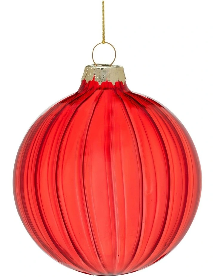 Textured Stripe Pattern Glass Baubles 6 Pack in Red image 2