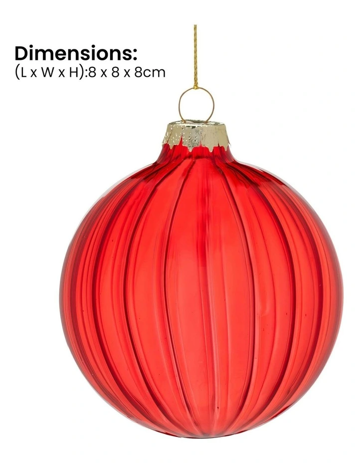 Textured Stripe Pattern Glass Baubles 6 Pack in Red image 3