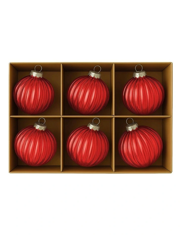 Textured Stripe Pattern Glass Baubles 6 Pack in Red image 5