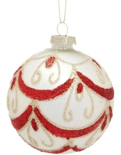 Red Champagne Glitter Swirls Glass Baubles 6 Pack in Multi