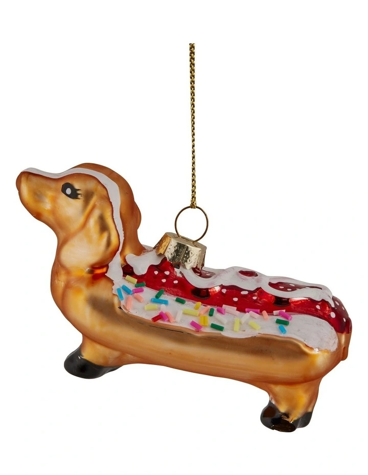 Dachshund Hotdog Glass Baubles 6 Pack in Multi image 1