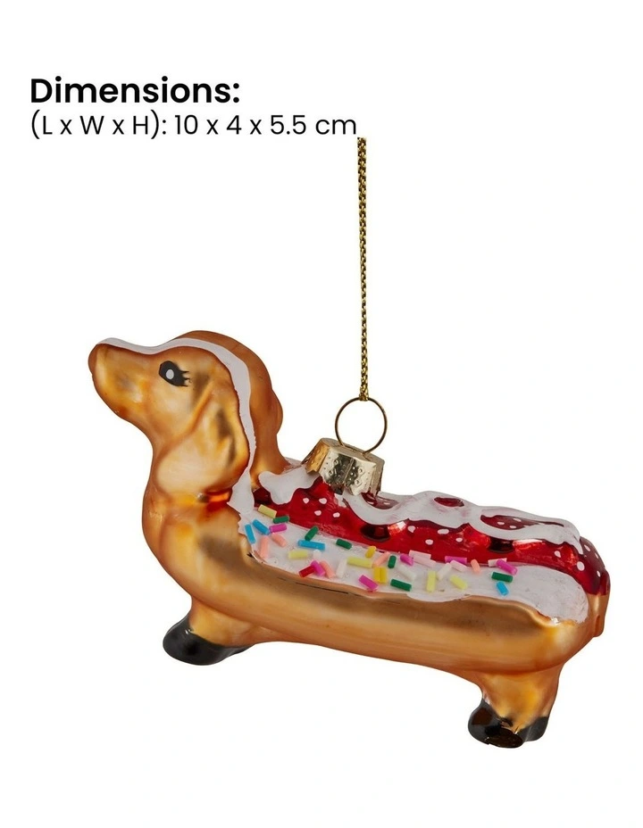 Dachshund Hotdog Glass Baubles 6 Pack in Multi image 3