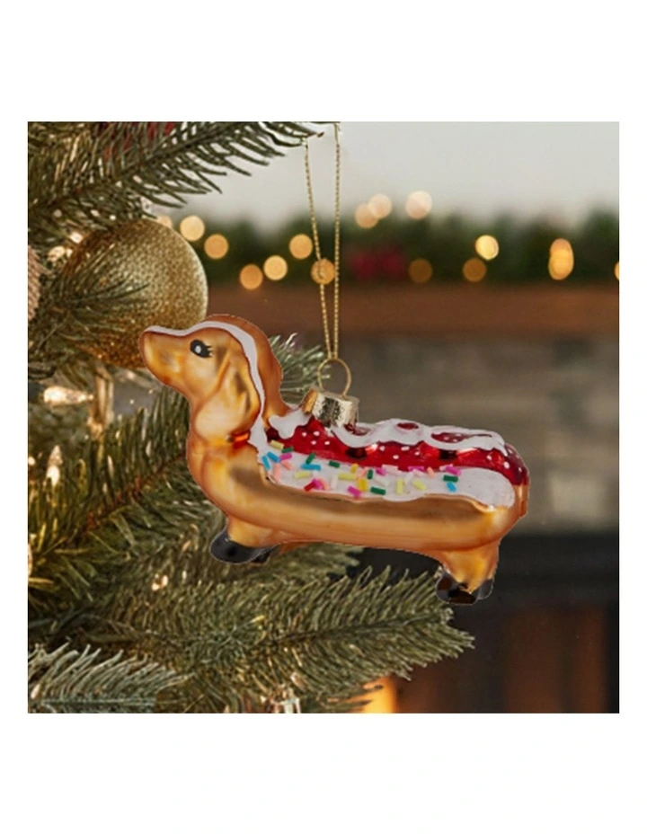 Dachshund Hotdog Glass Baubles 6 Pack in Multi image 5