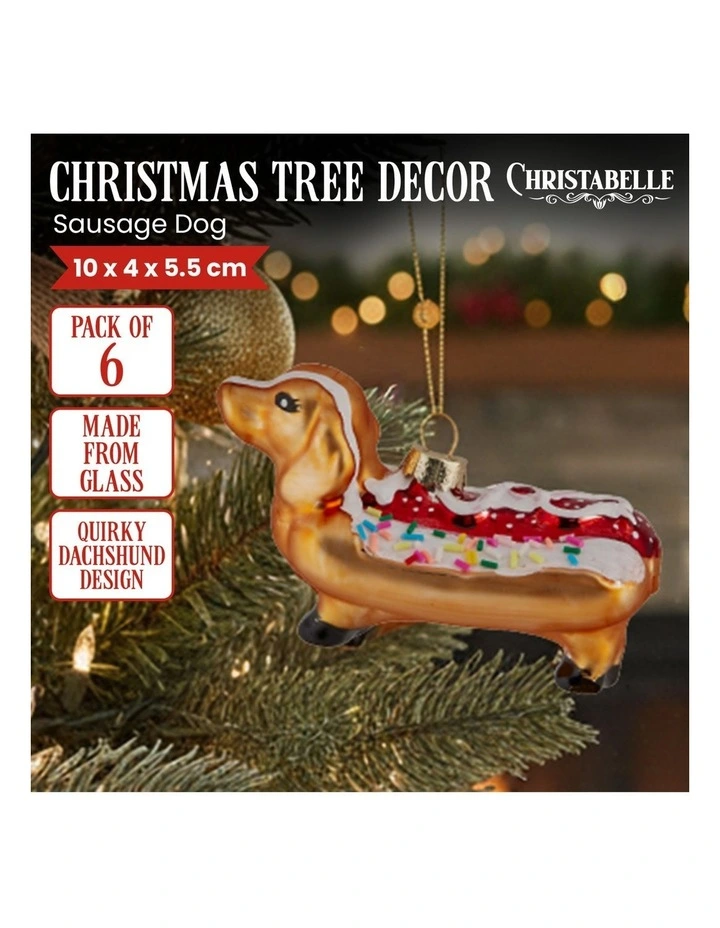 Dachshund Hotdog Glass Baubles 6 Pack in Multi image 6