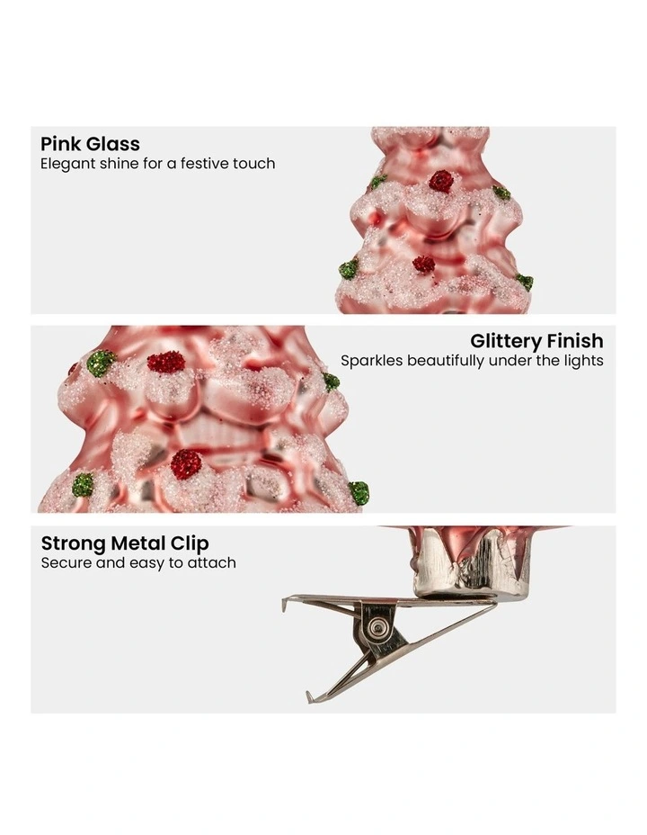 Glass Tree Ornaments Box of 6 in Pink image 3