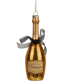 Champagne Bottle Christmas Glass Tree Decoration 6 Pack in Gold